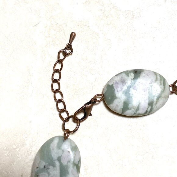 2/$20, Green Flower Agate Boho Bracelet, Large Genuine Gemstone + Copper Links - Picture 9 of 14